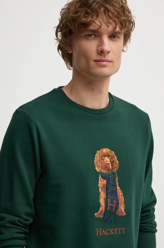 Pamučna dukserica Hackett London zelena HM581285