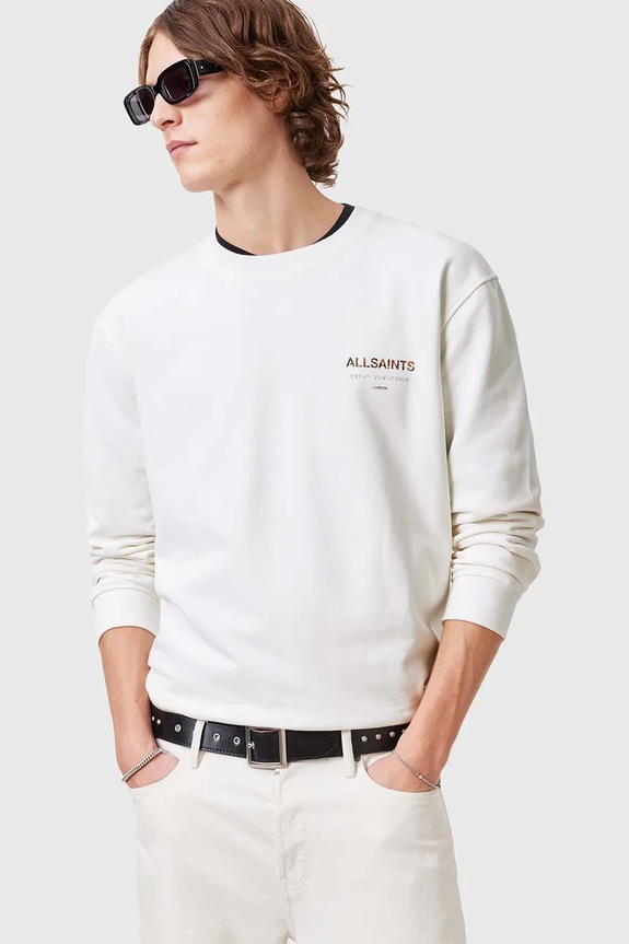 AllSaints bluza bawełniana UNDERGROUND nadruk biały M033NB