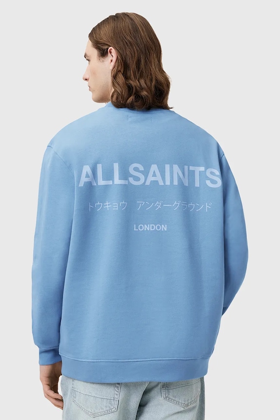 Bombažen pulover AllSaints UNDERGROUND M033NB modra SS26