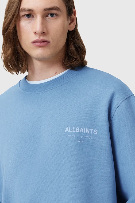Bombažen pulover AllSaints UNDERGROUND modra M033NB