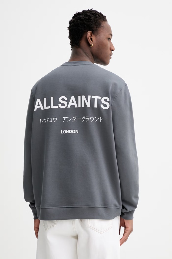 Βαμβακερή μπλούζα AllSaints UNDERGROUND χωρίς κουκούλα γκρί M033NB