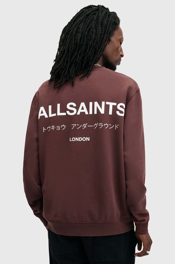 Bavlněná mikina AllSaints UNDERGROUND M033NB burgundské SS26