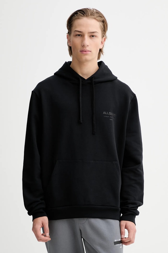 Хлопковая кофта AllSaints UNDERGROUND с капюшоном чёрный M034NB