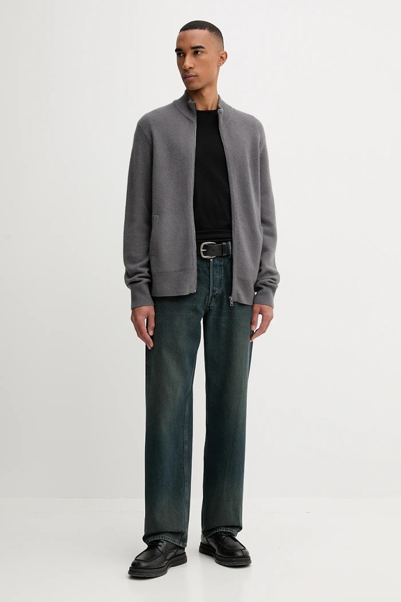 Kardigan s příměsí vlny AllSaints M073KB šedá AW25