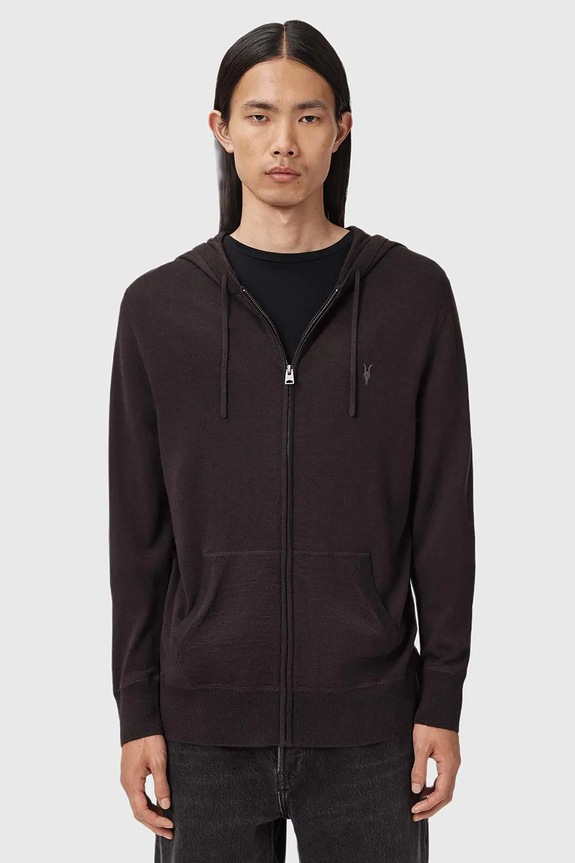 Μάλλινη μπλούζα AllSaints MODE MERINO ZIP HOOD μελανζέ καφέ M084KB
