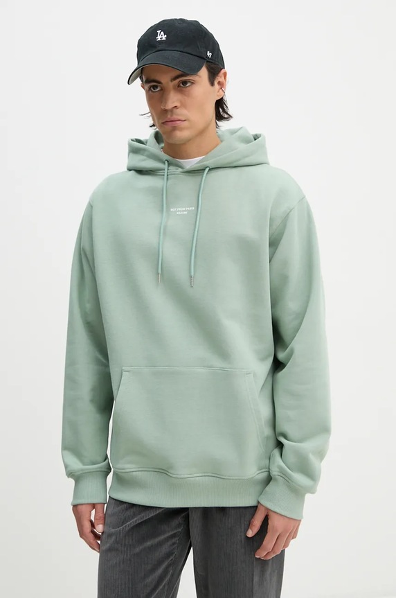 Bavlněná mikina Drôle de Monsieur Le Hoodie Slogan Classique s kapucí zelená E.HO161.CO127.WG