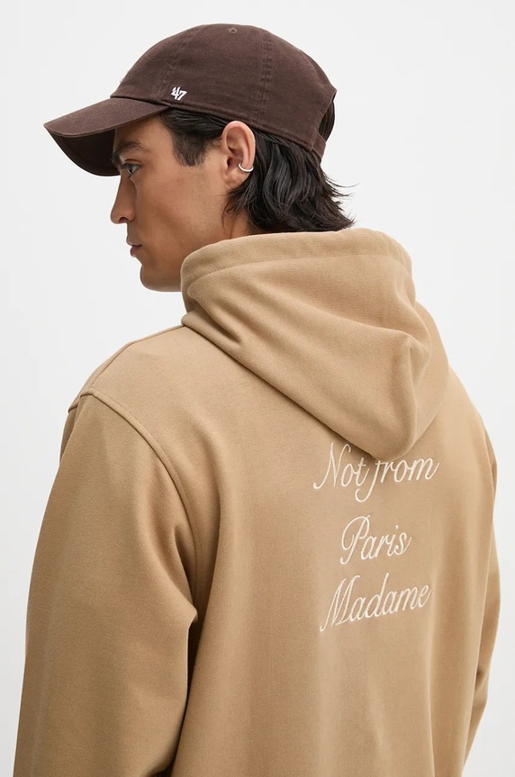 Bavlněná mikina Drôle de Monsieur Le Hoodie Slogan Calligraphy hnědá E.HO168.CO127.IBN