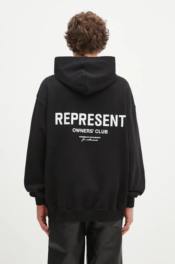 Represent felpa in cotone Owners Club Hoodie sovrastampa nero OCM41113.001