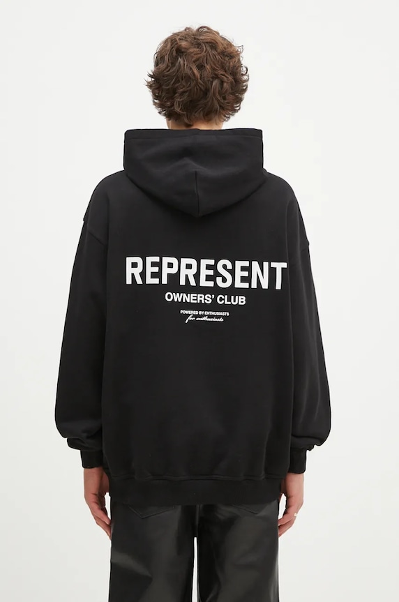 Represent felpa in cotone Owners Club Hoodie sovrastampa nero OCM41113.001