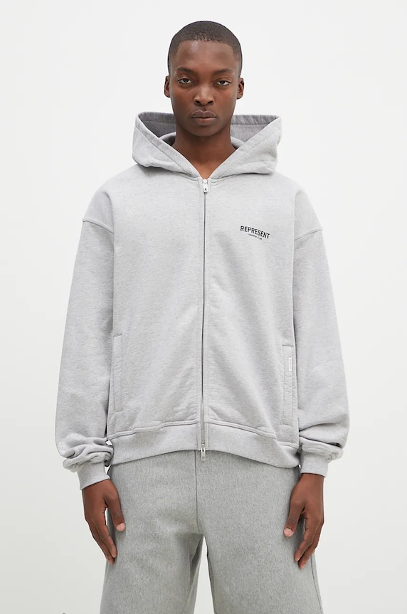 Odjeća Pamučna dukserica Represent Owners Club Zip Hoodie OCM41122.158 siva
