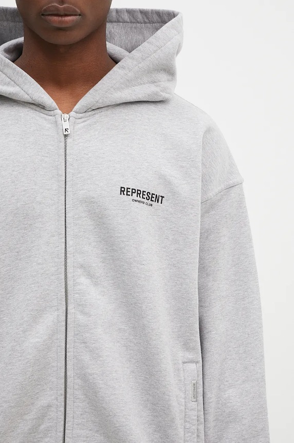 Pamučna dukserica Represent Owners Club Zip Hoodie siva OCM41122.158