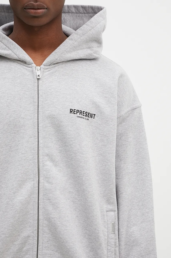 Pamučna dukserica Represent Owners Club Zip Hoodie siva OCM41122.158