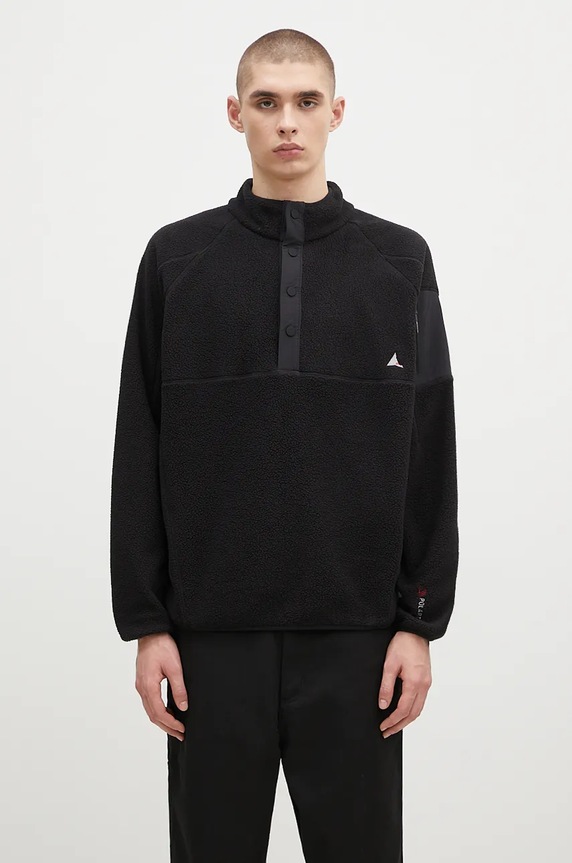 ROA gyapjú pulóver Polartec Fleece Button Up sima fekete RBMW0245FA191