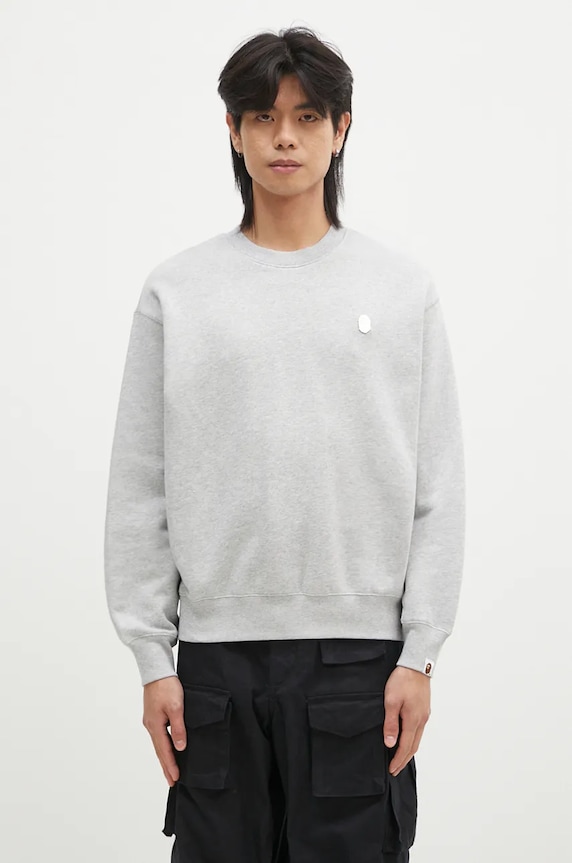 Суичър A Bathing Ape ONE POINT RELAXED FIT CREWNECK SWEATSHIRT меланж сив 1K80113308