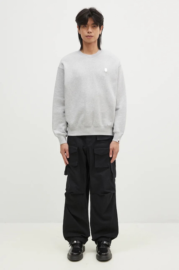 Суичър A Bathing Ape ONE POINT RELAXED FIT CREWNECK SWEATSHIRT 1K80113308 сив