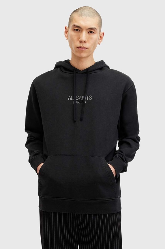 Bavlněná mikina AllSaints BONES OTH HOODY s kapucí černá M005NB