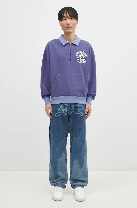 ICECREAM bluza bawełniana Cone Man Quarter Zip IC24332 fioletowy