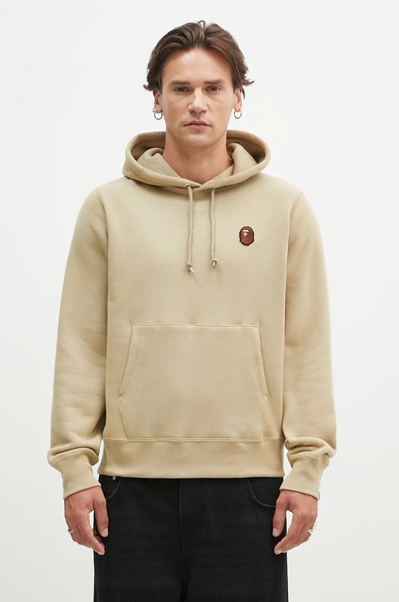 A Bathing Ape bluza bawełniana One Point Pullover z kapturem beżowy 1K80114007