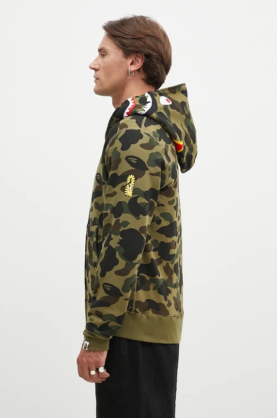 A Bathing Ape bluza bawełniana 1St Camo 2Nd Shark Full Zip 1K80115004 zielony AW24