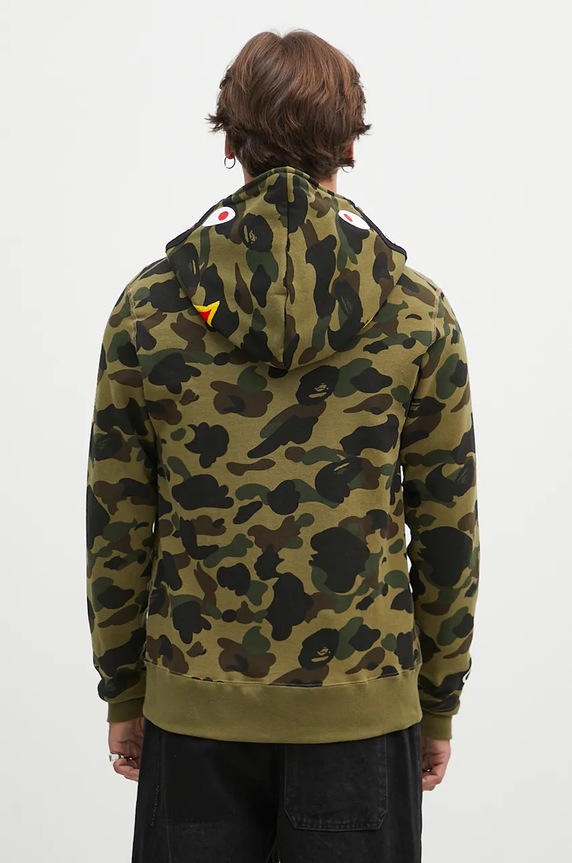 Odzież A Bathing Ape bluza bawełniana 1St Camo 2Nd Shark Full Zip 1K80115004 zielony