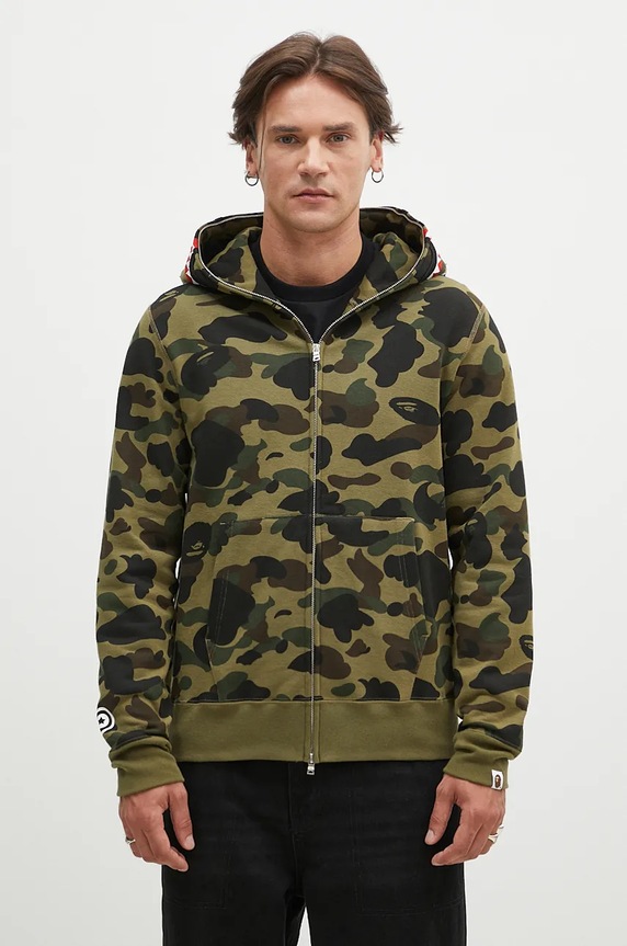 A Bathing Ape bluza bawełniana 1St Camo 2Nd Shark Full Zip zielony 1K80115004