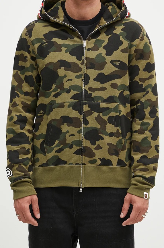 A Bathing Ape bluza bawełniana 1St Camo 2Nd Shark Full Zip 1K80115004 zielony