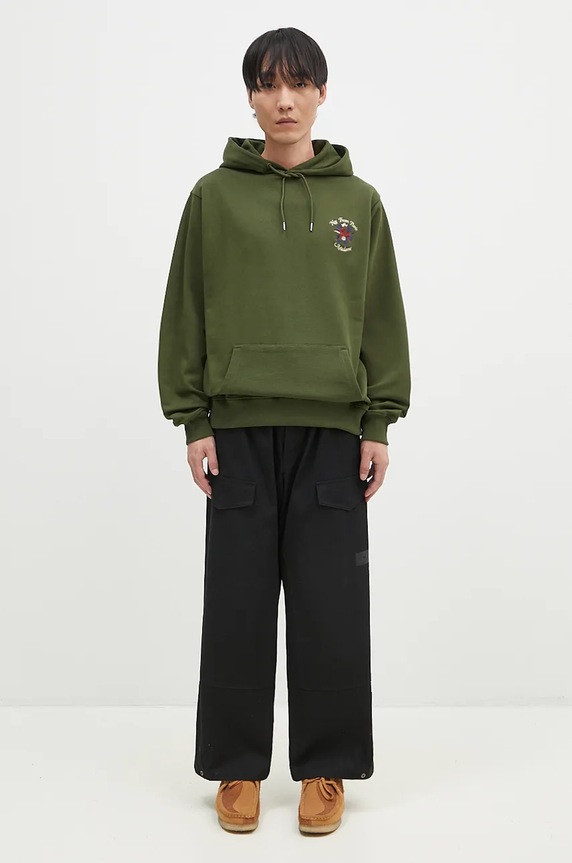 Бавовняна кофта Drôle de Monsieur Le Hoodie Slogan Fleurs E.HO169.CO127.KK зелений