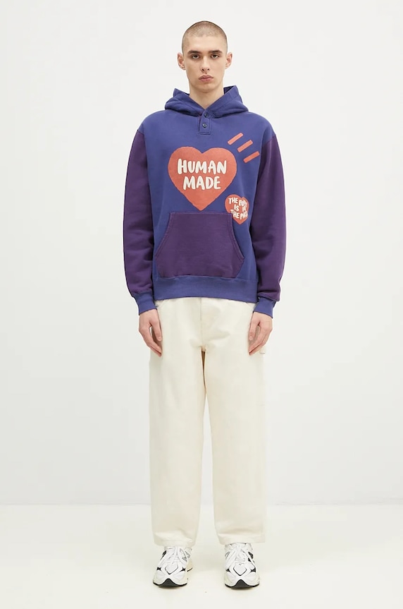 Human Made bluza bawełniana Colorblock Hoodie HM28CS023 granatowy