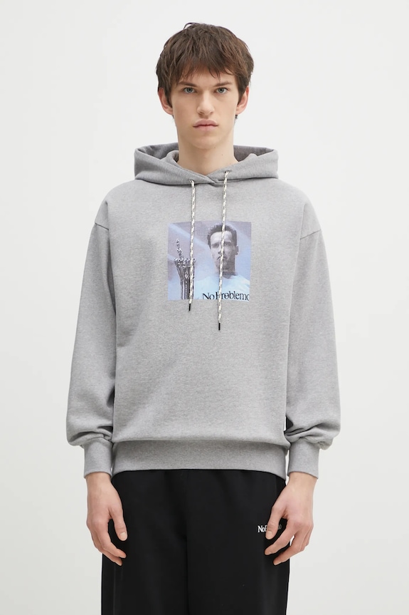 Памучен суичър No Problemo I ll Be Back Hoodie надпис сив NP20015.02