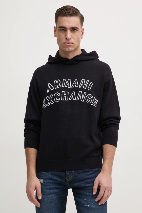 Armani Exchange sweter z domieszką wełny aplikacja granatowy 6DZM2Y.ZM4NZ