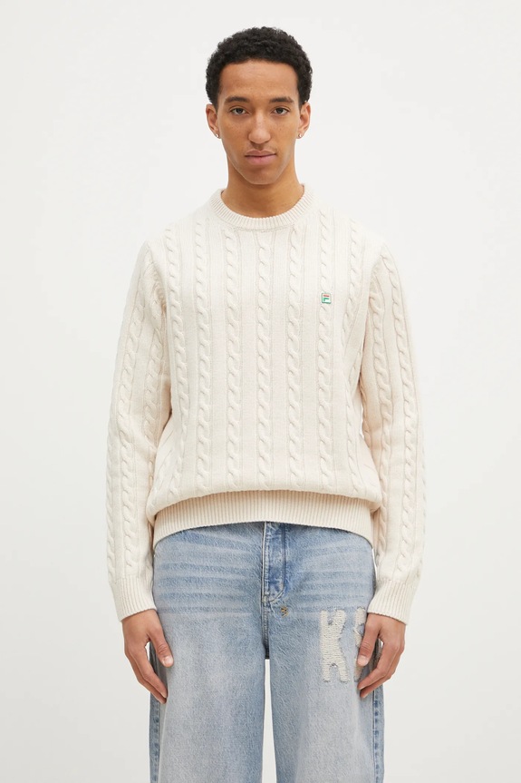 FILA+ pulover de lana Cabled Knitted Crewneck rotund bej 42FW24JJ02544C007