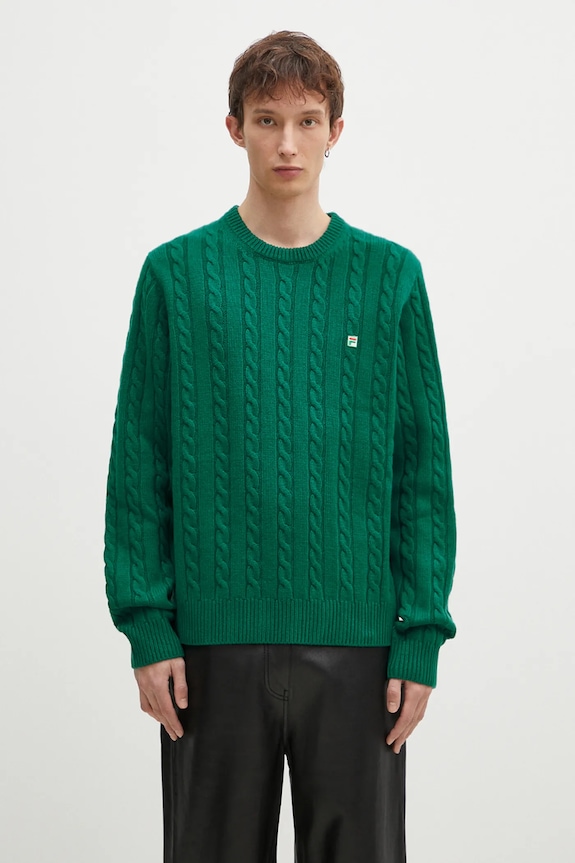 Вовняний светр FILA+ Cabled Knitted Crewneck круглий виріз зелений 42FW24JJ02544C606