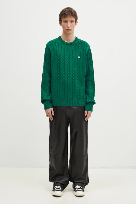 Вовняний светр FILA+ Cabled Knitted Crewneck 42FW24JJ02544C606 зелений