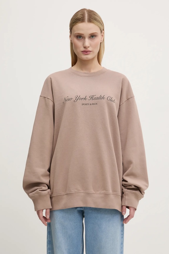 Sporty & Rich cotton sweatshirt NY Health Club ST071512043BE05 beige AW24