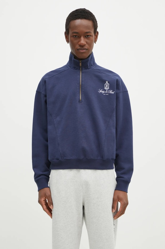 Sporty & Rich cotton sweatshirt Vendome Embroidered Quarter Zip cotton navy ST073506205BL32