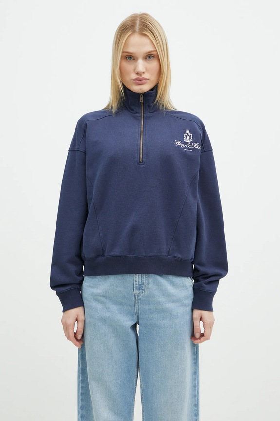 Sporty & Rich cotton sweatshirt Vendome Embroidered Quarter Zip ST073506205BL32 navy AW24