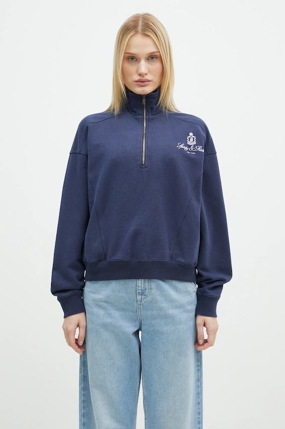Sporty & Rich cotton sweatshirt Vendome Embroidered Quarter Zip ST073506205BL32 navy AW24