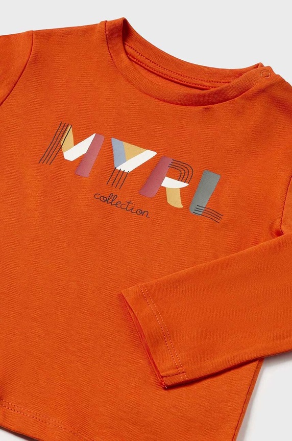 Dětské bavlněné tričko s dlouhým rukávem Mayoral 108.3E.Baby.9BYH oranžová AW24
