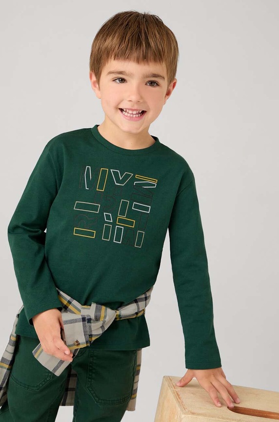 Mayoral longsleeve bawełniany dziecięcy nadruk zielony 173.5C.Mini.9BYH