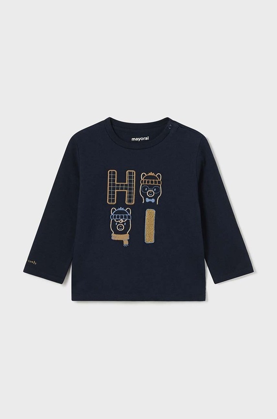 Mayoral longsleeve bawełniany niemowlęcy nadruk granatowy 2030.3B.Baby.9BYH
