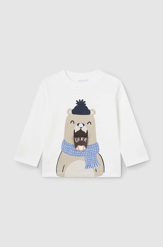 Mayoral longsleeve bawełniany niemowlęcy nadruk beżowy 2035.3D.Baby.9BYH