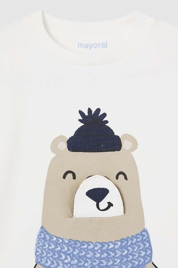 Mayoral longsleeve bawełniany niemowlęcy 2035.3D.Baby.9BYH beżowy AW24