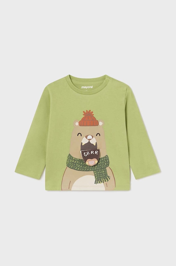 Mayoral longsleeve bawełniany niemowlęcy nadruk zielony 2035.3D.Baby.9BYH