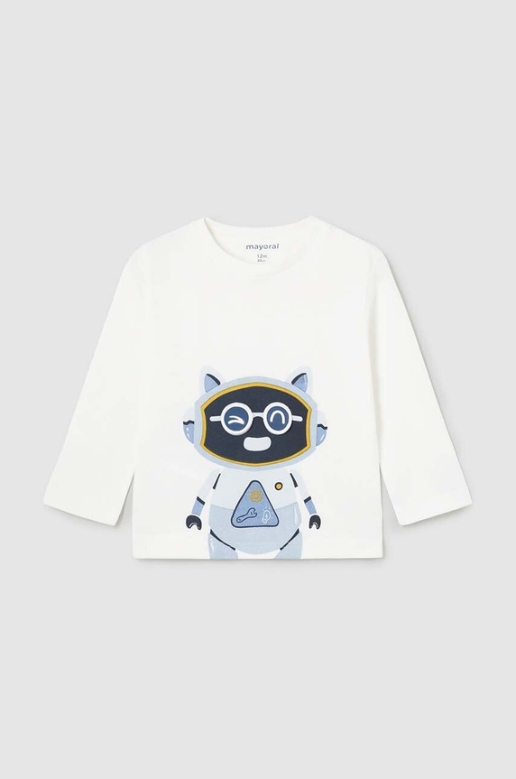 Mayoral longsleeve bawełniany niemowlęcy nadruk beżowy 2040.3F.Baby.9BYH