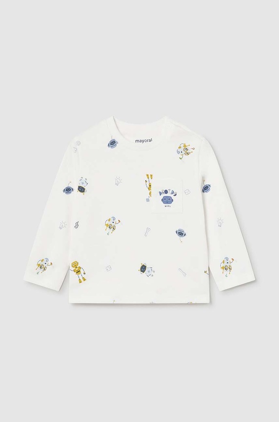 Mayoral longsleeve bawełniany niemowlęcy wzorzyste beżowy 2041.3F.Baby.9BYH