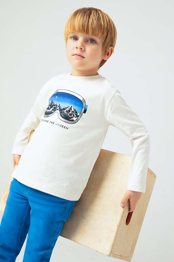 Mayoral longsleeve bawełniany dziecięcy 4056.5G.Mini.9BYH beżowy