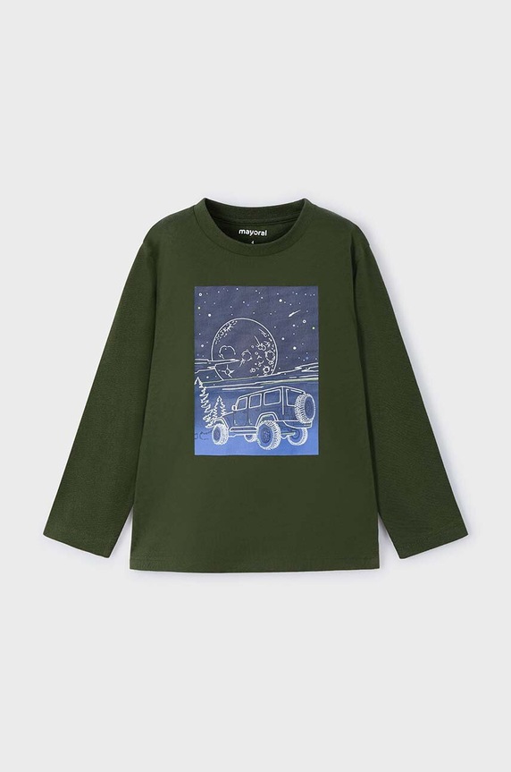 Mayoral longsleeve bawełniany dziecięcy nadruk zielony 4057.5G.Mini.9BYH
