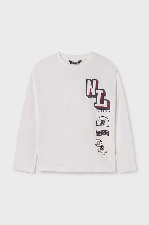 Mayoral longsleeve bawełniany dziecięcy nadruk beżowy 7078.7A.Junior.9BYH