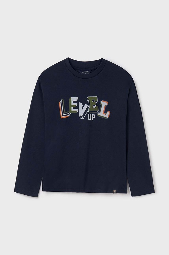 Mayoral longsleeve bawełniany dziecięcy nadruk granatowy 7079.7A.Junior.9BYH