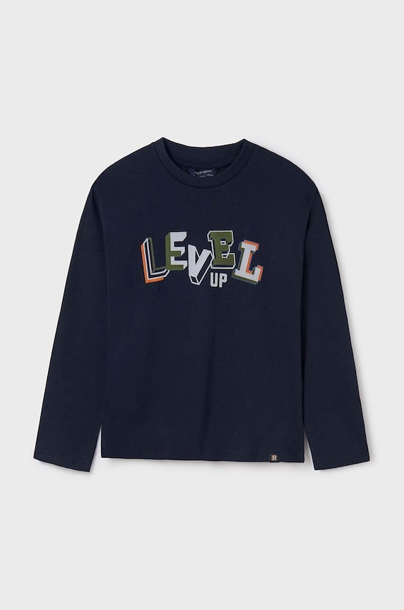 Mayoral longsleeve bawełniany dziecięcy nadruk granatowy 7079.7A.Junior.9BYH